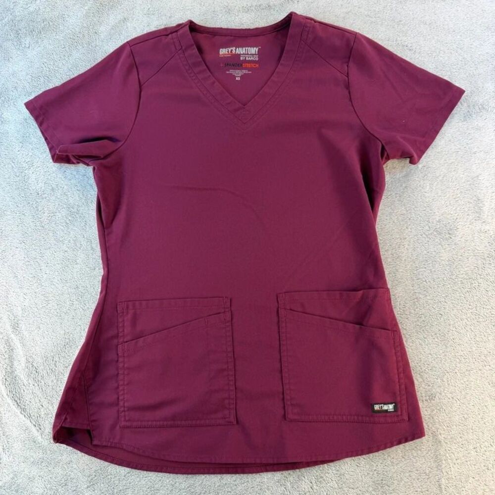 Grey's Anatomy by Barco Women's XS Wine Burgundy V-Neck Stretch Scrub Top
